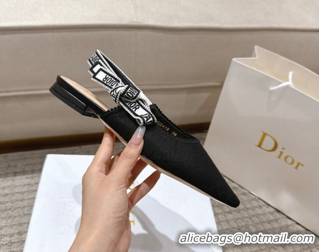 Low Cost Dior J'Adior Slingbacks Ballets Flat in Black Technical Fabric with Cannage Motif 1217055