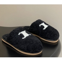 Good Quality Celine Georgia Flat Slides Sandal in Shearling Black 1024065