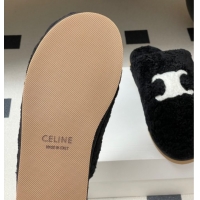 Good Quality Celine Georgia Flat Slides Sandal in Shearling Black 1024065