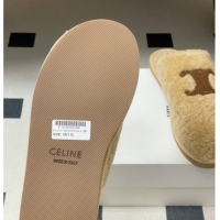 Pretty Style Celine Georgia Flat Slides Sandal in Shearling Beige 1024066