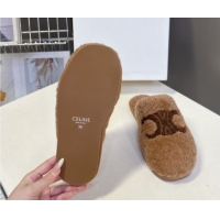 Duplicate Celine Georgia Flat Slides Sandal in Shearling Tan Brown 1024069