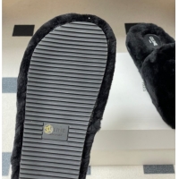 Luxurious Celine Triomphe Wool Platform Slides Sandal Black CE102406 1024071