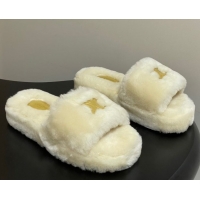 Classic Hot Celine Triomphe Wool Platform Slides Sandal White 2025 CE102406 1024072