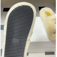 Classic Hot Celine Triomphe Wool Platform Slides Sandal White 2025 CE102406 1024072