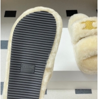 Good Looking Celine Triomphe Wool Platform Slides Sandal White 2025 CE102407 1024074