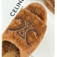 Perfect Celine Triomphe Wool Platform Slides Sandal 8cm Brown 2025 7027801