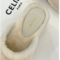 Stylish Celine Triomphe Wool Platform Slides Sandal 8cm White 2025 7027801