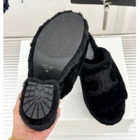 Popular Style Celine Triomphe Wool Platform Slides Sandal 8cm Black 2025 7027801