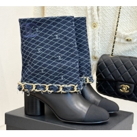 Top Design Chanel Lambskin,Denim & Grosgrain Boots with Chain 5cm Heel Deep Blue 5101415