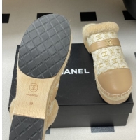 Best Grade Chanel Lambskin & Fabric Mules with Shearling CH102001 Beige 2025