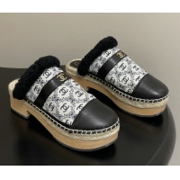 Best Product Chanel Lambskin & Fabric Mules with Shearling CH102002 Black