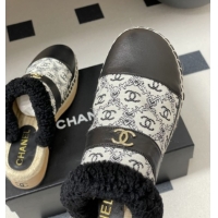 Best Product Chanel Lambskin & Fabric Mules with Shearling CH102002 Black