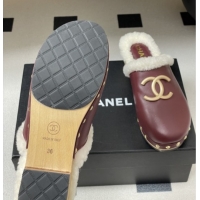 Shop Duplicate Chanel Calfskin Mules with Shearling CH102003 Burgundy