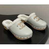 Low Price Chanel Calfskin Mules with Shearling CH102005 White
