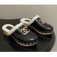 Big Discount Chanel Calfskin Mules with Shearling CH102006 Black 2025