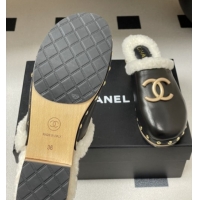 Big Discount Chanel Calfskin Mules with Shearling CH102006 Black 2025