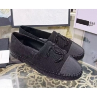 Trendy Design Chanel Corduroy & Grosgrain Flat Espadrilles Black 2025 G46515