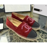 Good Product Chanel Corduroy & Grosgrain Flat Espadrilles Red 2025 G46515