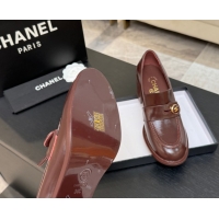 Perfect Chanel Shiny Calfskin Pumps 7cm with Button Strap Burgundy 2025 G46795