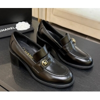 Stylish Chanel Shiny Calfskin Pumps 7cm with Button Strap Black 2025 G46795