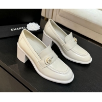 1:1 aaaaa Chanel Shiny Calfskin Pumps 7cm with Button Strap White 2025 G46795 1031089
