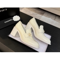 1:1 aaaaa Chanel Shiny Calfskin Pumps 7cm with Button Strap White 2025 G46795 1031089