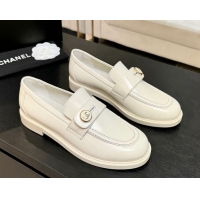 Sophisticated Chanel Shiny Calfskin Loafers with Button Strap White 2025 G46796 1031090