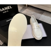 Sophisticated Chanel Shiny Calfskin Loafers with Button Strap White 2025 G46796 1031090