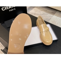 Classic Hot Chanel Shiny Calfskin Loafers with Button Strap Beige 2025 G46796 1031091