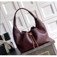 Buy Fashionable Chanel Calfskin Leather Hobo Handbag AS5976 Burgundy 2025