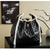 Super Quality Chanel Quilted Calfskin 25 Medium Handbag with Shearling AS5311 Black/White 2025