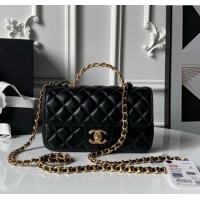 Buy Discount Chanel Lambskin Leather Small Flap Bag with Chain Top Handle AS5813 Black 2025