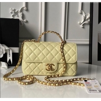 Luxury Cheap Chanel Lambskin Leather Small Flap Bag with Chain Top Handle AS5813 Yellow 2025
