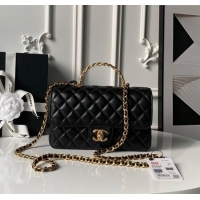 Reasonable Price Chanel Lambskin Leather Flap Bag with Chain Top Handle AS5814 Black 2025