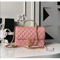 Good Taste Chanel Lambskin Leather Flap Bag with Chain Top Handle AS5814 Pink 2025