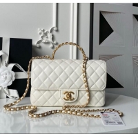 Top Quality Chanel Lambskin Leather Flap Bag with Chain Top Handle AS5814 White 2025