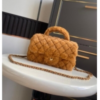 Promotional Chanel Rabbit Fur Mini Classic Handbag With Top Handle AS2431 Brown 2025
