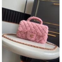 High Quality Chanel Rabbit Fur Mini Classic Handbag With Top Handle AS2431 Pink 2025
