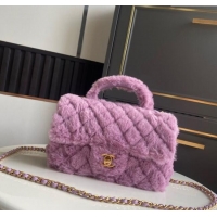 New Fashion Chanel Rabbit Fur Mini Classic Handbag With Top Handle AS2431 Purple 2025