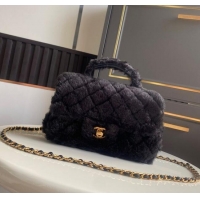 Best Product Chanel Rabbit Fur Mini Classic Handbag With Top Handle AS2431 Black 2025