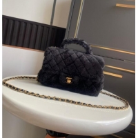 Best Product Chanel Rabbit Fur Mini Classic Handbag With Top Handle AS2431 Black 2025