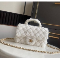 Luxury Cheap Chanel Rabbit Fur Mini Classic Handbag With Top Handle AS2431 White 2025