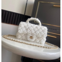 Luxury Cheap Chanel Rabbit Fur Mini Classic Handbag With Top Handle AS2431 White 2025