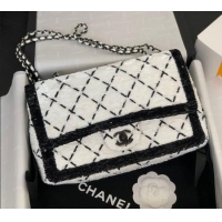 New Release Creation Chanel Sequins Large Flap Bag AS4063 Black/White 2025