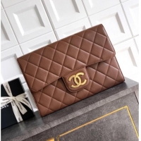 Buy New Cheap Chanel Calfskin Leather Large Clutch AP4944 Brown 2025