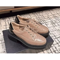 Top Design Chanel Calfskin Leather Laced-up Shoes 5cm Nude 2025 CH103101