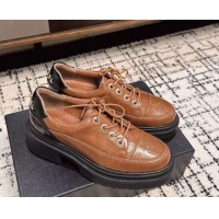 Popular Style Chanel Calfskin Leather Laced-up Shoes 5cm Brown 2025 CH103101 1031095