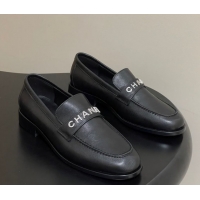 Stylish Chanel Calfskin Leather Loafers with Letters Strap Black 2025 CH103102 1031097