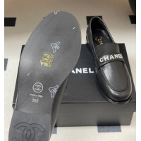 Stylish Chanel Calfskin Leather Loafers with Letters Strap Black 2025 CH103102 1031097