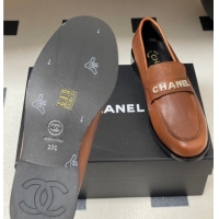 Classic Hot Chanel Calfskin Leather Loafers with Letters Strap Brown2 2025 CH103102 1031099